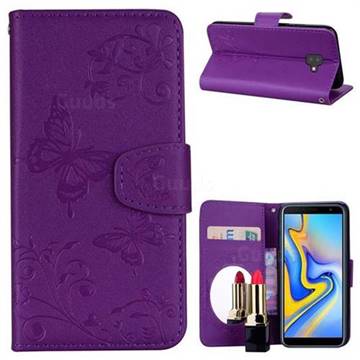 Embossing Butterfly Morning Glory Mirror Leather Wallet Case for Samsung Galaxy J6 Plus / J6 Prime - Purple