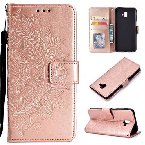 Intricate Embossing Datura Leather Wallet Case for Samsung Galaxy J6 Plus / J6 Prime - Rose Gold