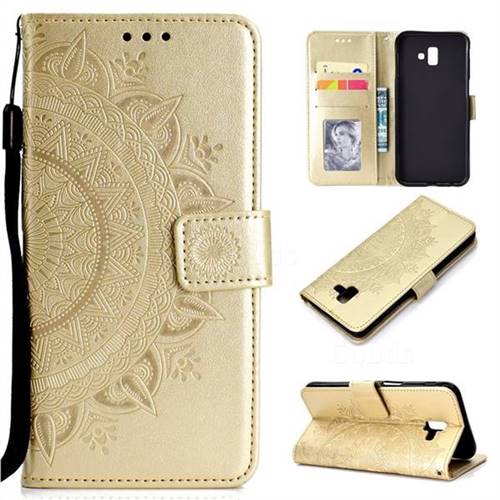 Intricate Embossing Datura Leather Wallet Case for Samsung Galaxy J6 Plus / J6 Prime - Golden