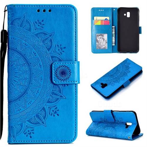 Intricate Embossing Datura Leather Wallet Case for Samsung Galaxy J6 Plus / J6 Prime - Blue