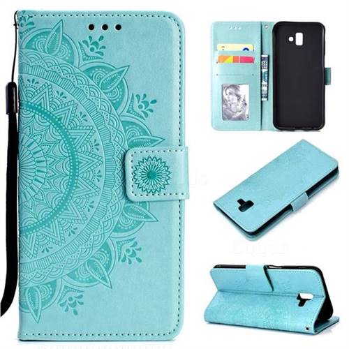 Intricate Embossing Datura Leather Wallet Case for Samsung Galaxy J6 Plus / J6 Prime - Mint Green