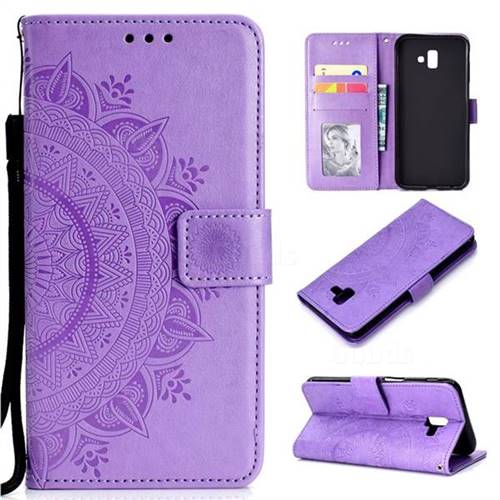 Intricate Embossing Datura Leather Wallet Case for Samsung Galaxy J6 Plus / J6 Prime - Purple
