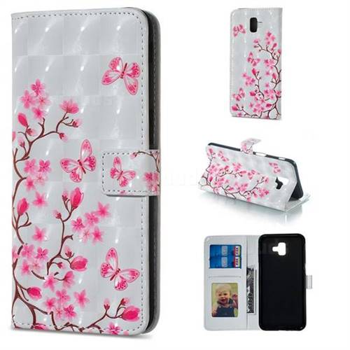 Butterfly Sakura Flower 3D Painted Leather Phone Wallet Case for Samsung Galaxy J6 Plus / J6 Prime