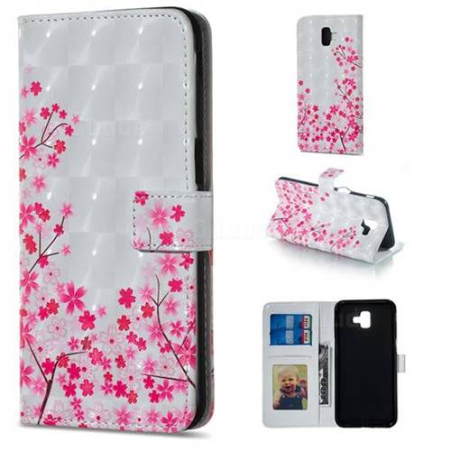 Cherry Blossom 3D Painted Leather Phone Wallet Case for Samsung Galaxy J6 Plus / J6 Prime