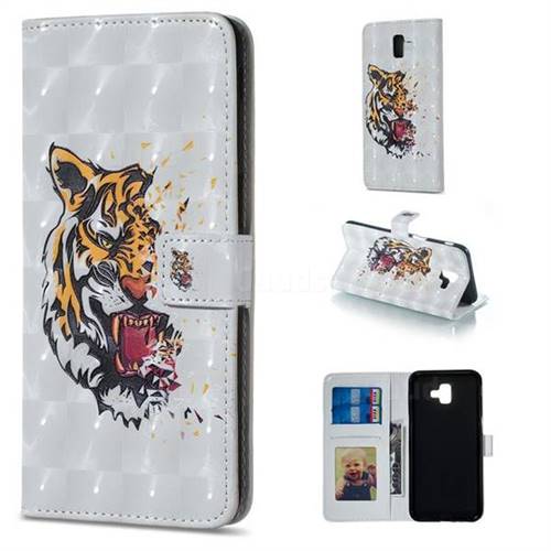 Toothed Tiger 3D Painted Leather Phone Wallet Case for Samsung Galaxy J6 Plus / J6 Prime