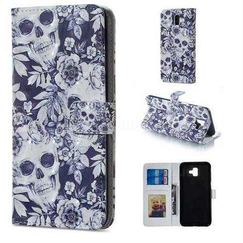 Skull Flower 3D Painted Leather Phone Wallet Case for Samsung Galaxy J6 Plus / J6 Prime
