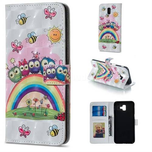 Rainbow Owl Family 3D Painted Leather Phone Wallet Case for Samsung Galaxy J6 Plus / J6 Prime