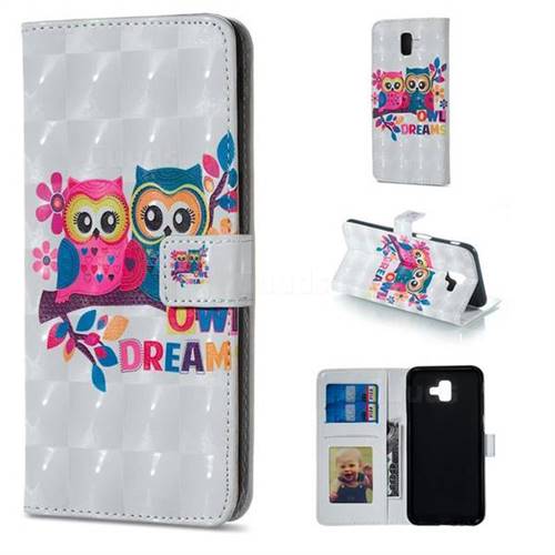 Couple Owl 3D Painted Leather Phone Wallet Case for Samsung Galaxy J6 Plus / J6 Prime