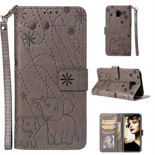 Embossing Fireworks Elephant Leather Wallet Case for Samsung Galaxy J6 Plus / J6 Prime - Gray