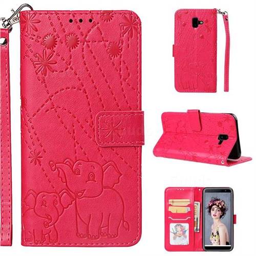 Embossing Fireworks Elephant Leather Wallet Case for Samsung Galaxy J6 Plus / J6 Prime - Red