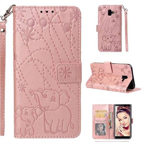 Embossing Fireworks Elephant Leather Wallet Case for Samsung Galaxy J6 Plus / J6 Prime - Rose Gold