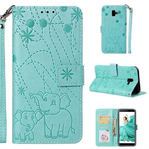 Embossing Fireworks Elephant Leather Wallet Case for Samsung Galaxy J6 Plus / J6 Prime - Green