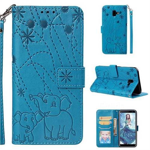Embossing Fireworks Elephant Leather Wallet Case for Samsung Galaxy J6 Plus / J6 Prime - Blue