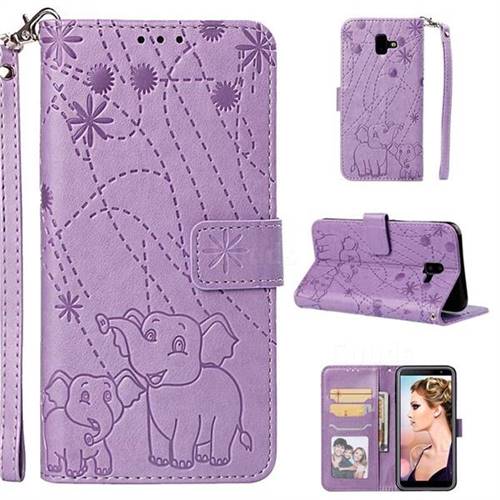 Embossing Fireworks Elephant Leather Wallet Case for Samsung Galaxy J6 Plus / J6 Prime - Purple