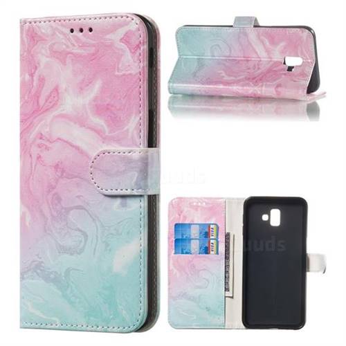 Pink Green Marble PU Leather Wallet Case for Samsung Galaxy J6 Plus / J6 Prime