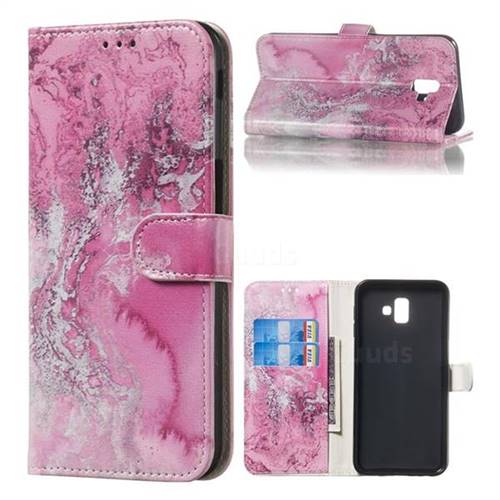 Pink Seawater PU Leather Wallet Case for Samsung Galaxy J6 Plus / J6 Prime
