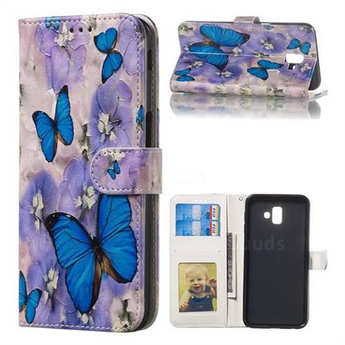 Purple Flowers Butterfly 3D Relief Oil PU Leather Wallet Case for Samsung Galaxy J6 Plus / J6 Prime