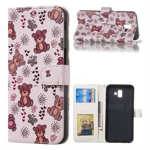 Cute Bear 3D Relief Oil PU Leather Wallet Case for Samsung Galaxy J6 Plus / J6 Prime