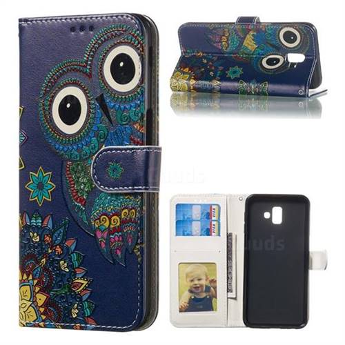 Folk Owl 3D Relief Oil PU Leather Wallet Case for Samsung Galaxy J6 Plus / J6 Prime