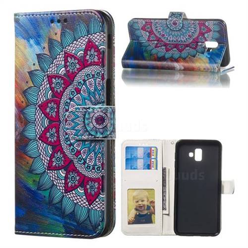 Mandala Flower 3D Relief Oil PU Leather Wallet Case for Samsung Galaxy J6 Plus / J6 Prime