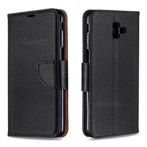 Classic Luxury Litchi Leather Phone Wallet Case for Samsung Galaxy J6 Plus / J6 Prime - Black