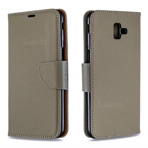 Classic Luxury Litchi Leather Phone Wallet Case for Samsung Galaxy J6 Plus / J6 Prime - Gray