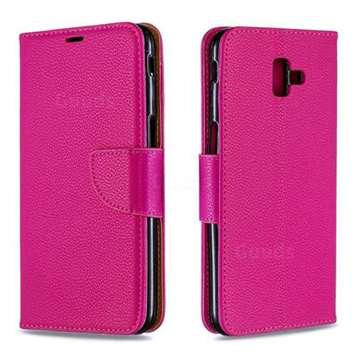 Classic Luxury Litchi Leather Phone Wallet Case for Samsung Galaxy J6 Plus / J6 Prime - Rose