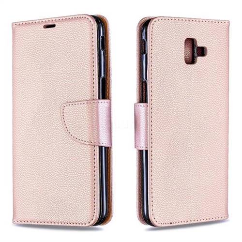 Classic Luxury Litchi Leather Phone Wallet Case for Samsung Galaxy J6 Plus / J6 Prime - Golden