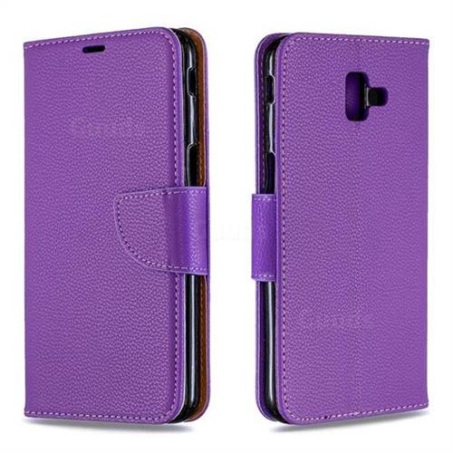 Classic Luxury Litchi Leather Phone Wallet Case for Samsung Galaxy J6 Plus / J6 Prime - Purple