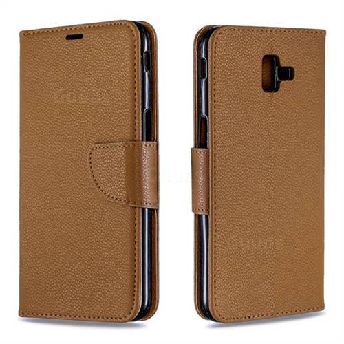 Classic Luxury Litchi Leather Phone Wallet Case for Samsung Galaxy J6 Plus / J6 Prime - Brown