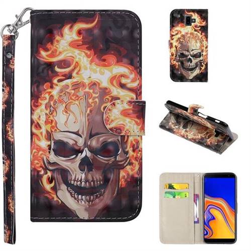 Flame Skull 3D Painted Leather Phone Wallet Case Cover for Samsung Galaxy J6 Plus / J6 Prime