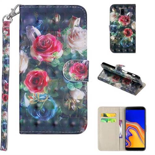 Rose Flower 3D Painted Leather Phone Wallet Case Cover for Samsung Galaxy J6 Plus / J6 Prime