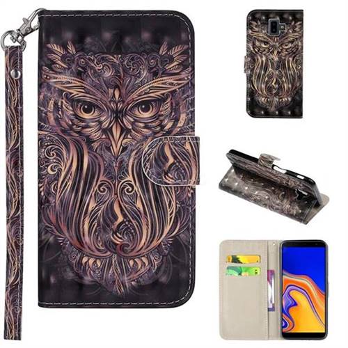 Tribal Owl 3D Painted Leather Phone Wallet Case Cover for Samsung Galaxy J6 Plus / J6 Prime