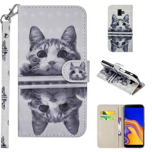 Mirror Cat 3D Painted Leather Phone Wallet Case Cover for Samsung Galaxy J6 Plus / J6 Prime