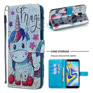 Star Unicorn Sequins Painted Leather Wallet Case for Samsung Galaxy J6 Plus / J6 Prime