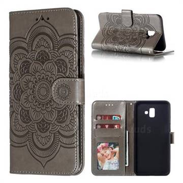 Intricate Embossing Datura Solar Leather Wallet Case for Samsung Galaxy J6 Plus / J6 Prime - Gray