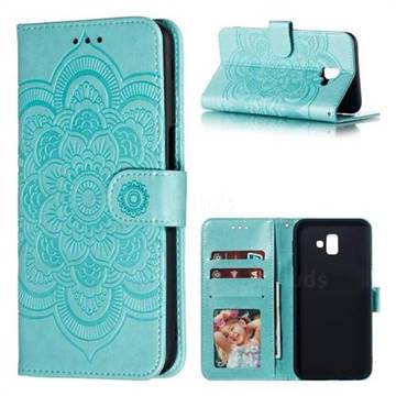 Intricate Embossing Datura Solar Leather Wallet Case for Samsung Galaxy J6 Plus / J6 Prime - Green