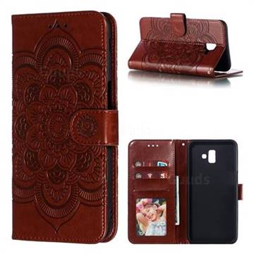 Intricate Embossing Datura Solar Leather Wallet Case for Samsung Galaxy J6 Plus / J6 Prime - Brown