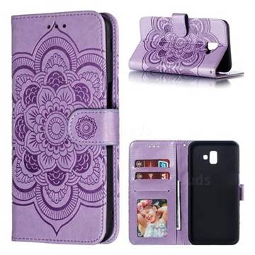 Intricate Embossing Datura Solar Leather Wallet Case for Samsung Galaxy J6 Plus / J6 Prime - Purple
