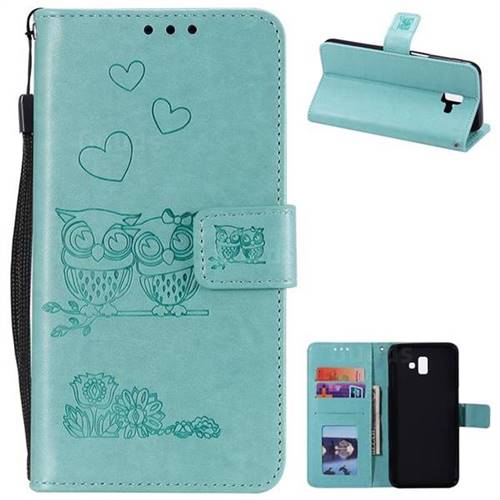 Embossing Owl Couple Flower Leather Wallet Case for Samsung Galaxy J6 Plus / J6 Prime - Green