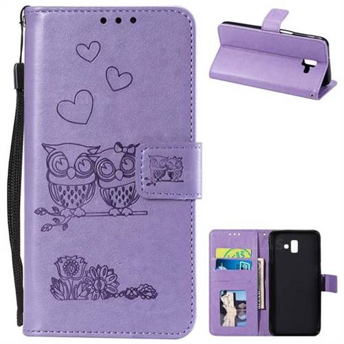 Embossing Owl Couple Flower Leather Wallet Case for Samsung Galaxy J6 Plus / J6 Prime - Purple