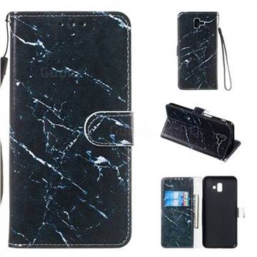 Black Marble Smooth Leather Phone Wallet Case for Samsung Galaxy J6 Plus / J6 Prime