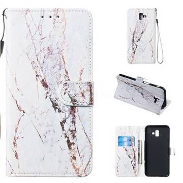White Marble Smooth Leather Phone Wallet Case for Samsung Galaxy J6 Plus / J6 Prime