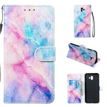Blue Pink Marble Smooth Leather Phone Wallet Case for Samsung Galaxy J6 Plus / J6 Prime