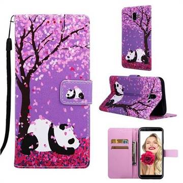 Cherry Blossom Panda Matte Leather Wallet Phone Case for Samsung Galaxy J6 Plus / J6 Prime