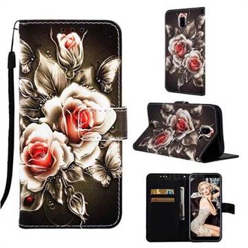 Black Rose Matte Leather Wallet Phone Case for Samsung Galaxy J6 Plus / J6 Prime