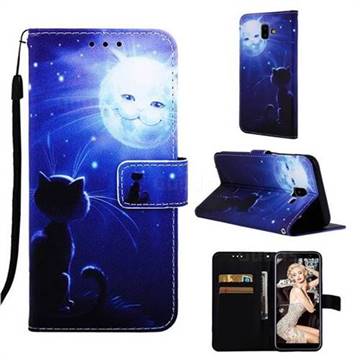 Cat and Moon Matte Leather Wallet Phone Case for Samsung Galaxy J6 Plus / J6 Prime