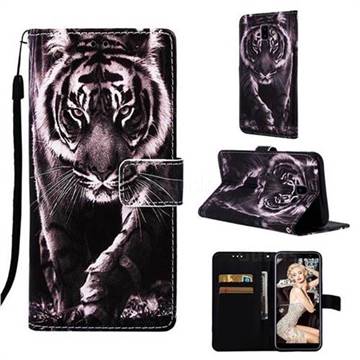 Black and White Tiger Matte Leather Wallet Phone Case for Samsung Galaxy J6 Plus / J6 Prime