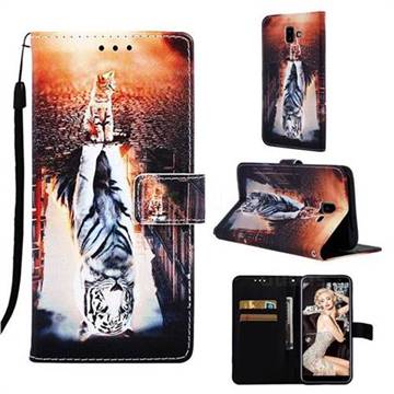Cat and Tiger Matte Leather Wallet Phone Case for Samsung Galaxy J6 Plus / J6 Prime