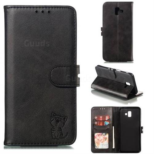 Embossing Happy Cat Leather Wallet Case for Samsung Galaxy J6 Plus / J6 Prime - Black